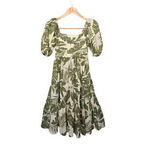 Abercrombie & Fitch Emerson Poplin Puff Sleeve Midi Dress Womens XS Green White